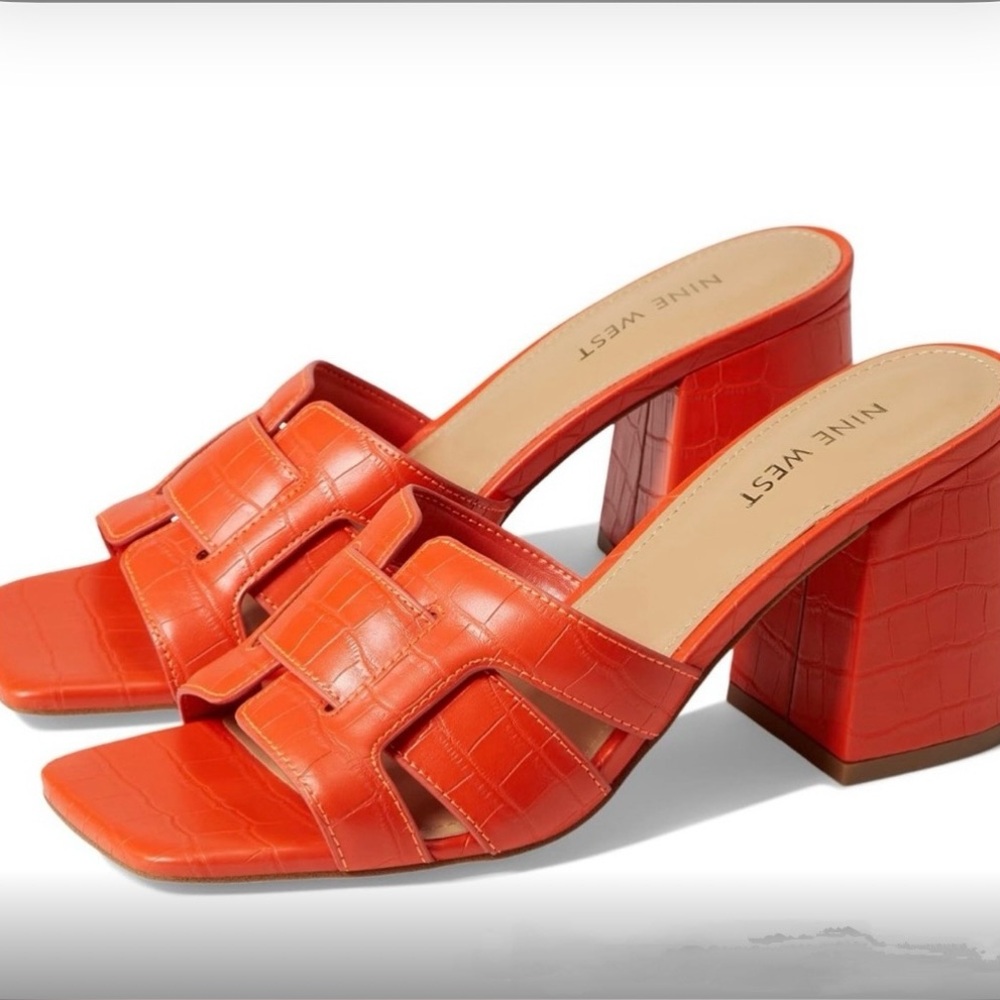 Nine West “Kindee 3” Heels Sandals Orange Croco Women’s Size 8 Never Worn